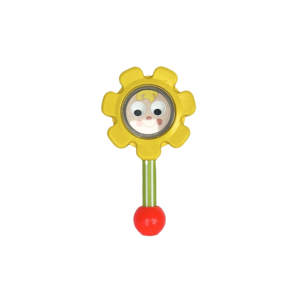 Vintage 1973 Fisher Price Flower Rattle 7½" Daisy Face Mirror w/ Googly‎ Eyes